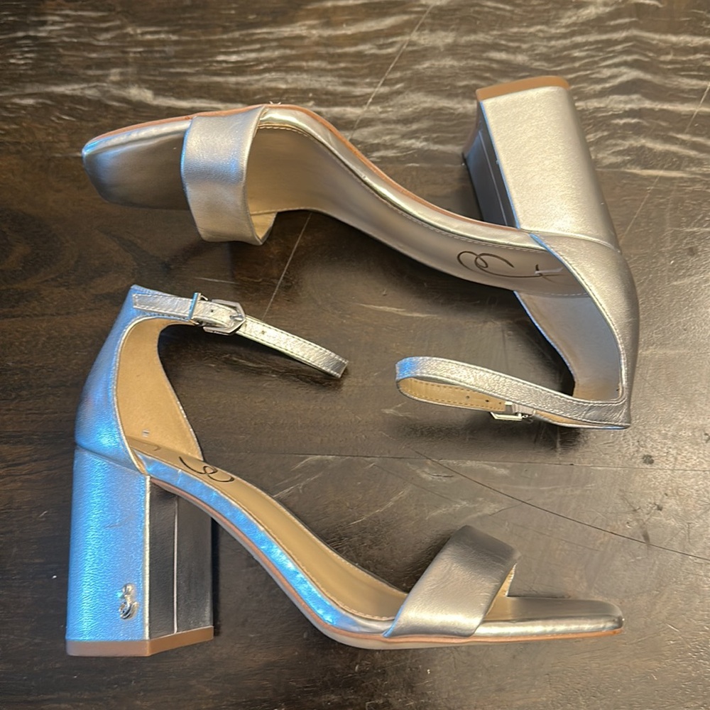 Sam Edelman Danielle Silver Metallic Leather Strappy Block heel sandals women 6w - Picture 5 of 10